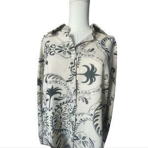 Endless Moon Cream and Olive Green Printed Button-Up Shirt & Pants Set, sz L NWT